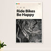 Cycling, Mountain Biking Poster Prints | Ride Bikes Be Happy | Wall Art Gift for Cycler