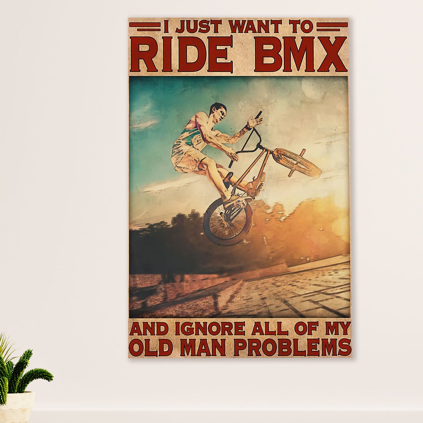 Cycling, Mountain Biking Canvas Wall Art Prints | Old Man Rides BMX | Home Décor Gift for Cycler