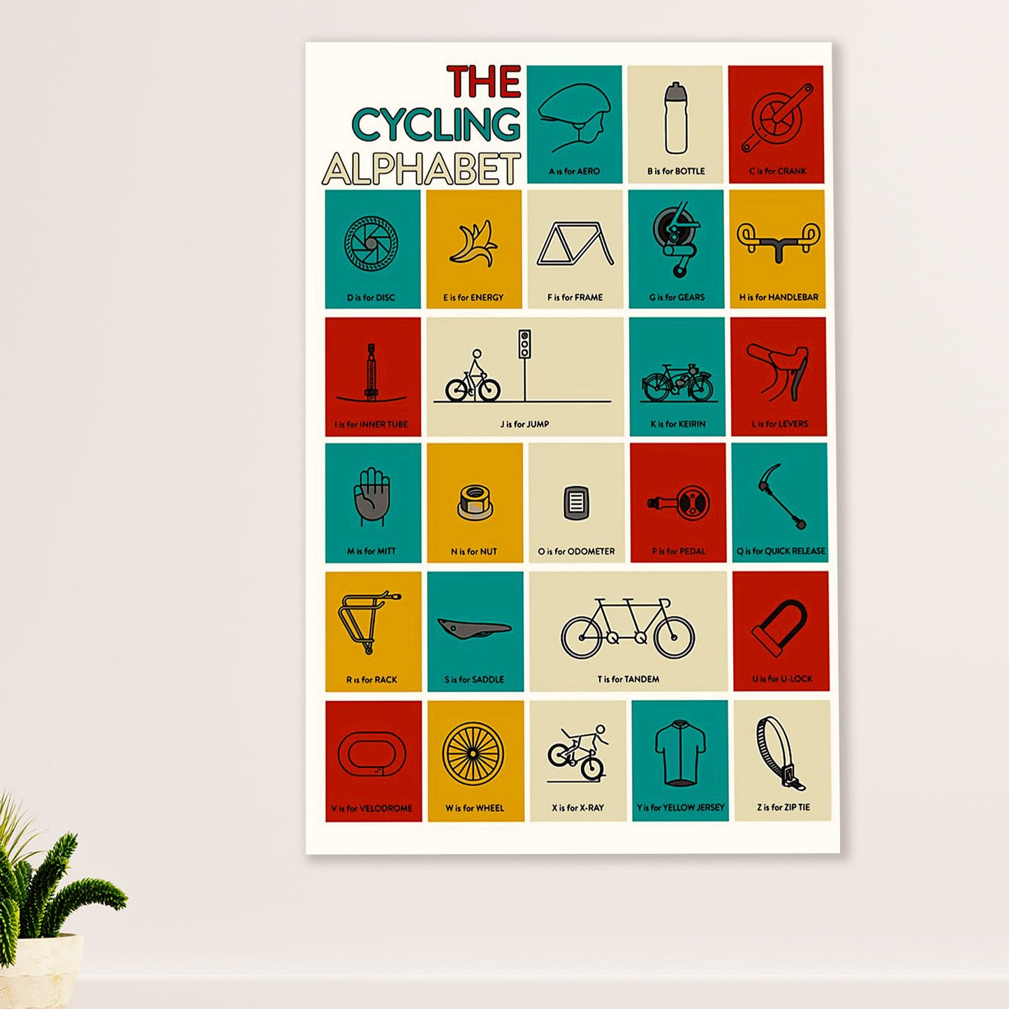 Cycling, Mountain Biking Canvas Wall Art Prints | Cycling Alphabet | Home Décor Gift for Cycler
