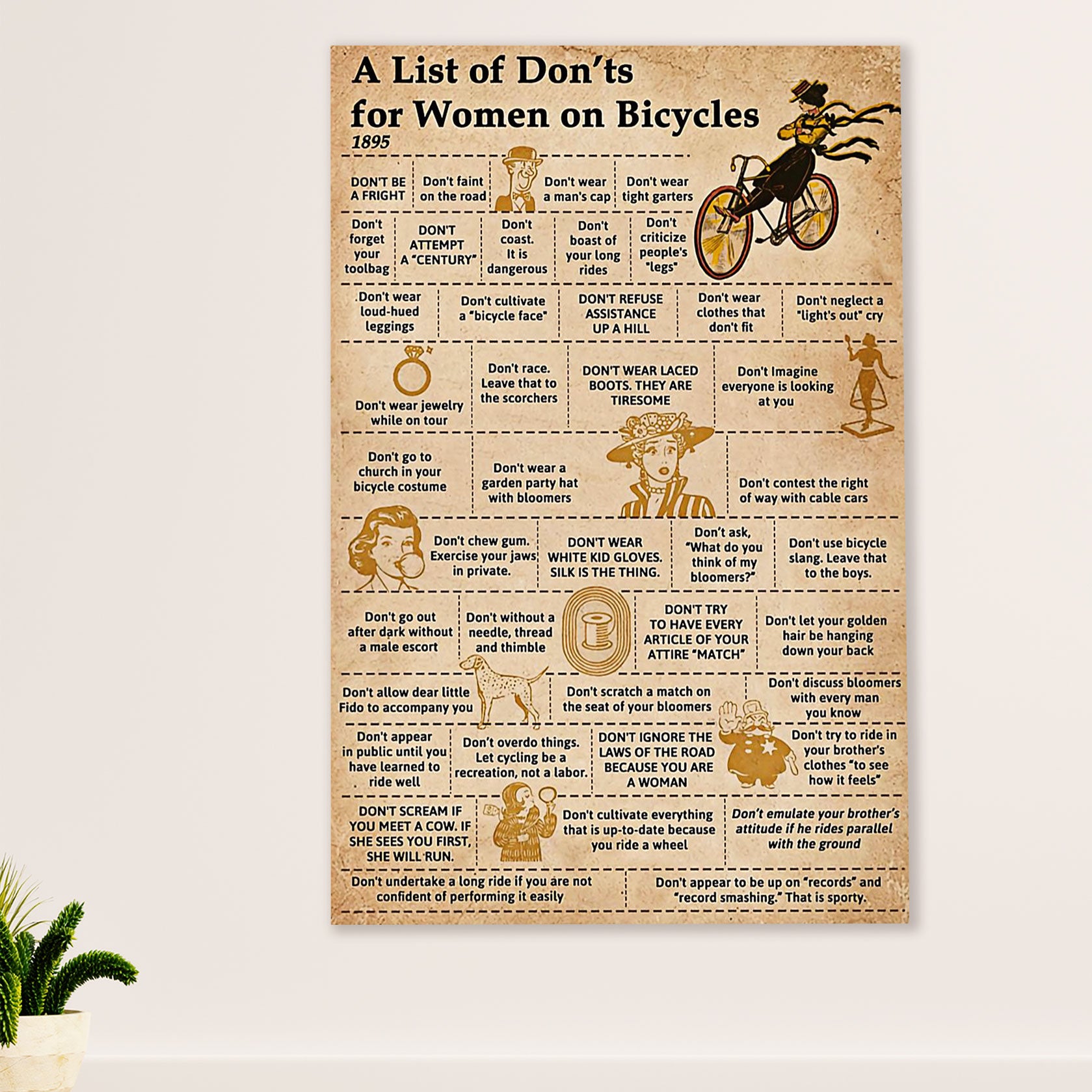 Cycling, Mountain Biking Canvas Wall Art Prints | List of Don'ts for Women | Home Décor Gift for Cycler
