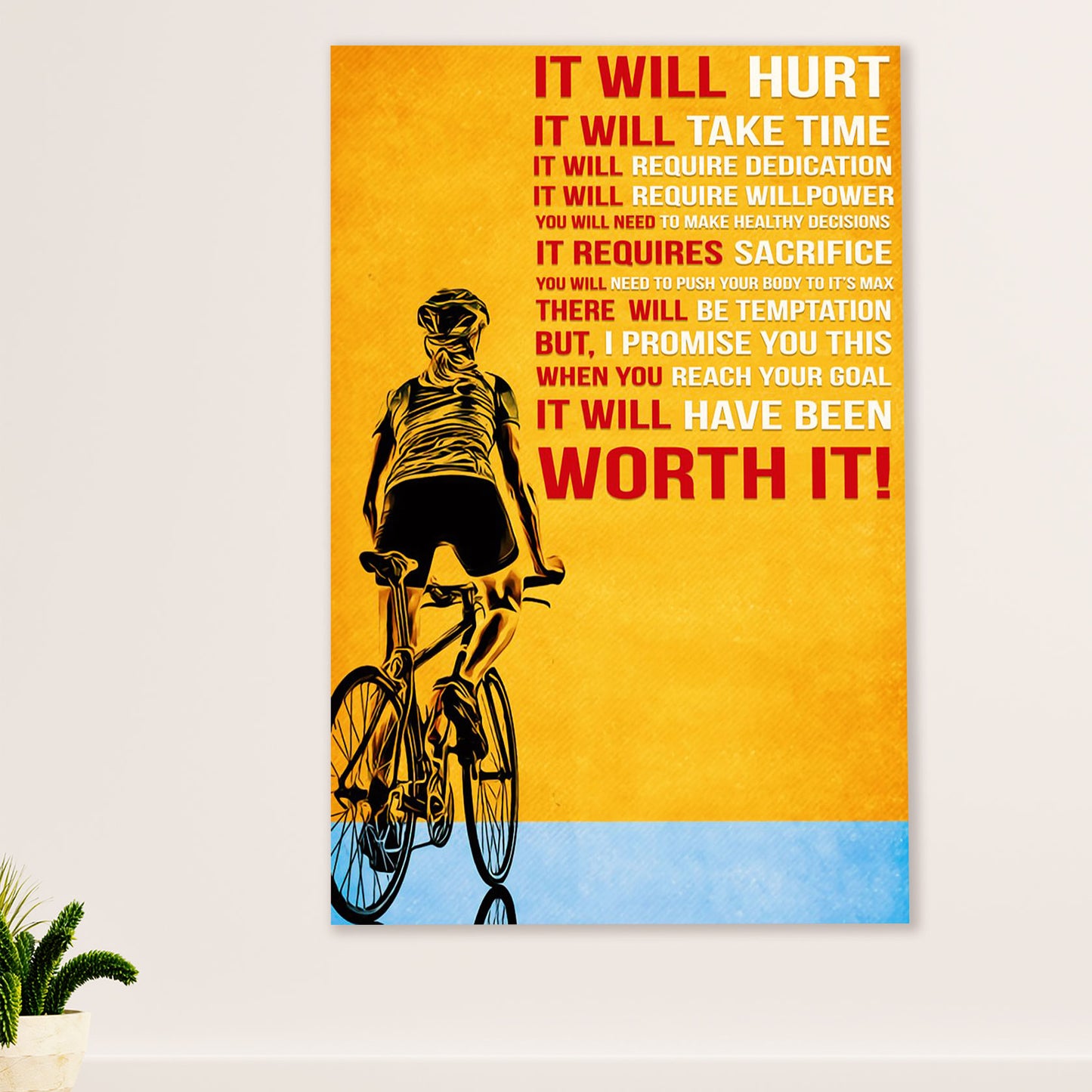 Cycling, Mountain Biking Canvas Wall Art Prints | Worth It | Home Décor Gift for Cycler