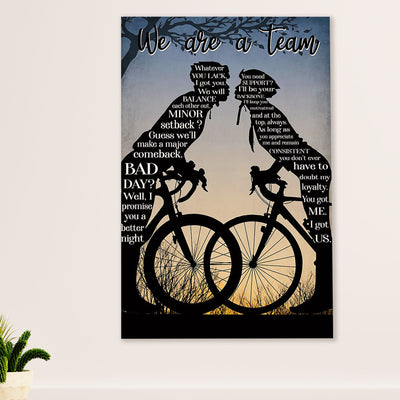 Cycling, Mountain Biking Poster Prints | Couple We're a Team | Wall Art Gift for Cycler