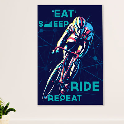Cycling, Mountain Biking Canvas Wall Art Prints | Eat Sleep Ride Repeat | Home Décor Gift for Cycler