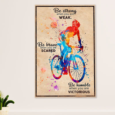 Cycling, Mountain Biking Canvas Wall Art Prints | Strong Brave Humble | Home Décor Gift for Cycler