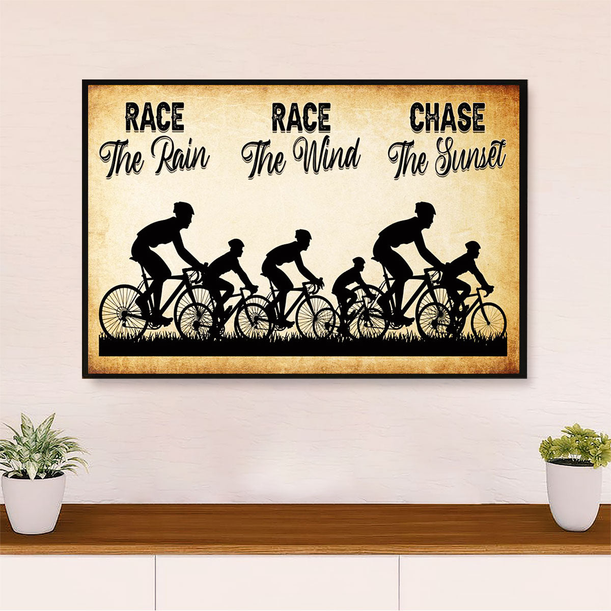 Cycling, Mountain Biking Poster Print | Race The Rain | Wall Art Gift for Cycler