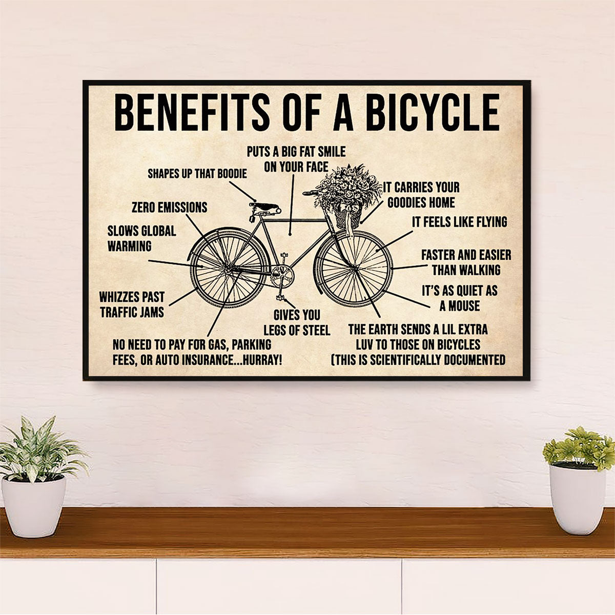 Cycling, Mountain Biking Poster Print | Benefits of Bicycle | Wall Art Gift for Cycler