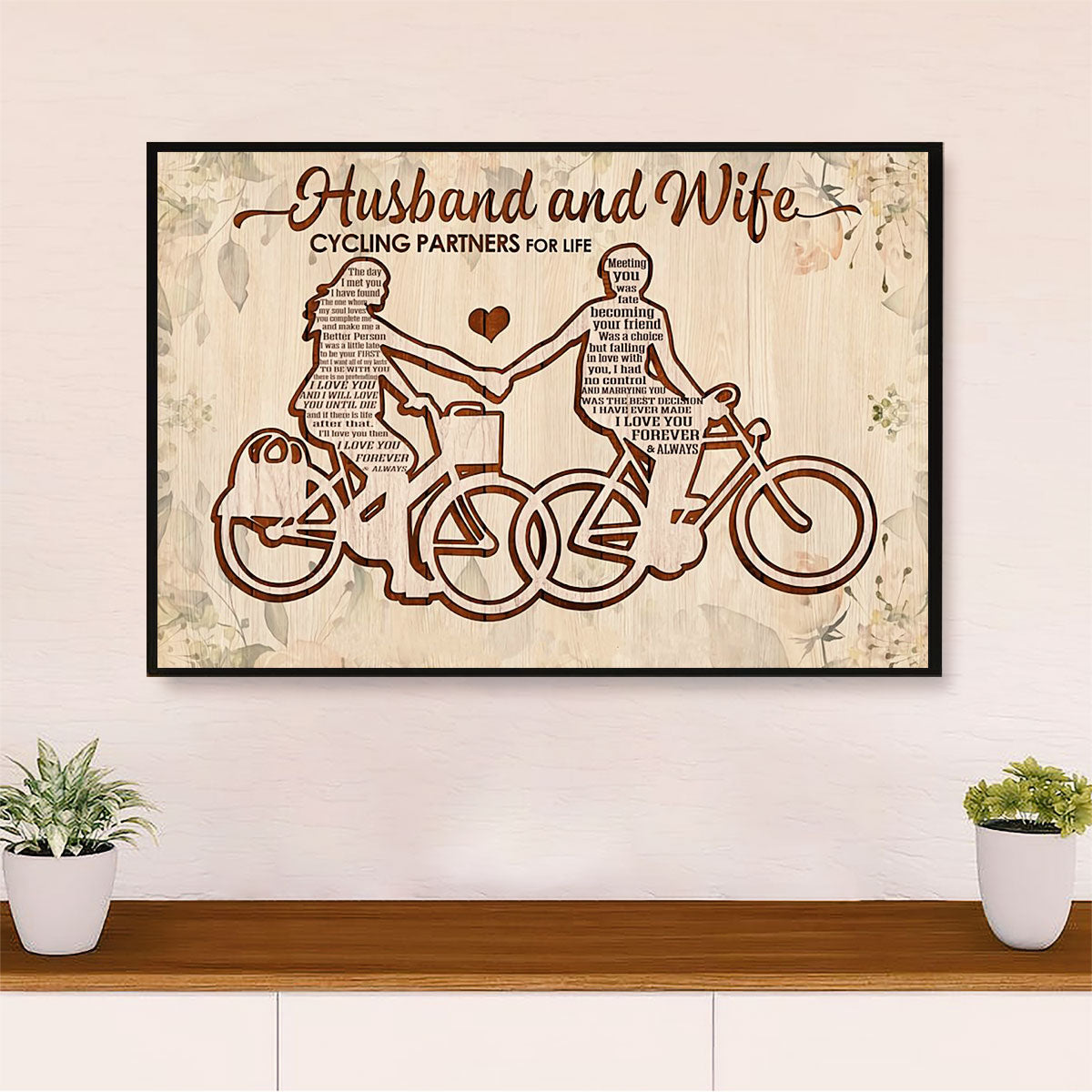Cycling, Mountain Biking Poster Print | Husband & Wife Cycling Partners | Wall Art Gift for Cycler