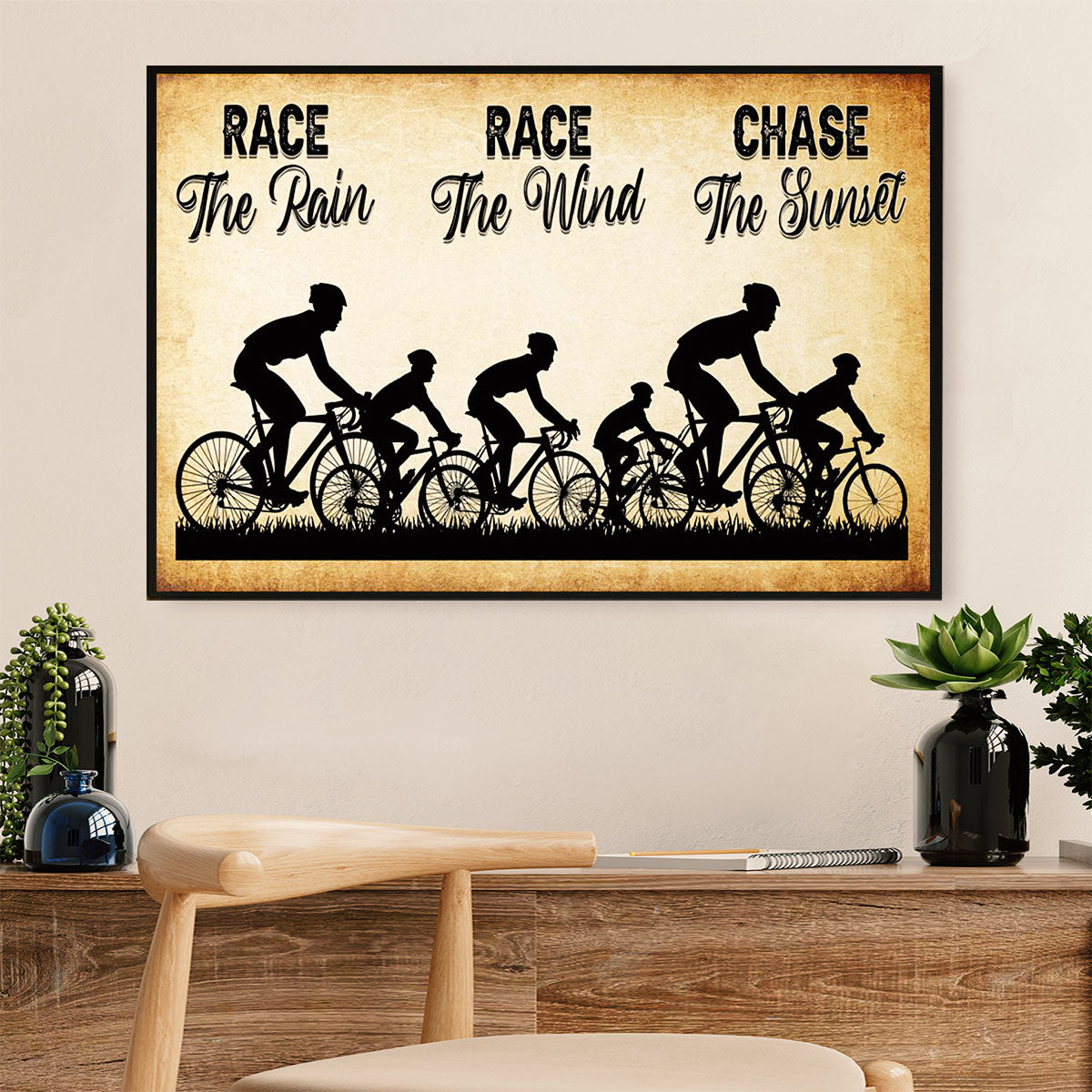 Cycling, Mountain Biking Poster Print | Race The Rain | Wall Art Gift for Cycler
