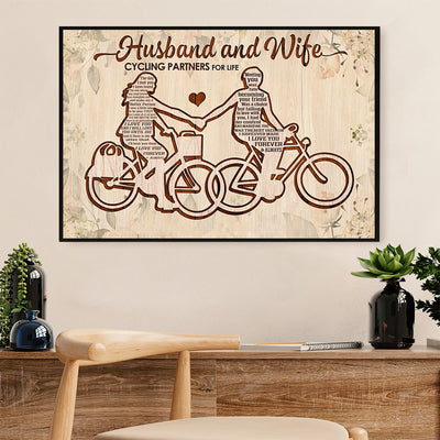 Cycling, Mountain Biking Poster Print | Husband & Wife Cycling Partners | Wall Art Gift for Cycler