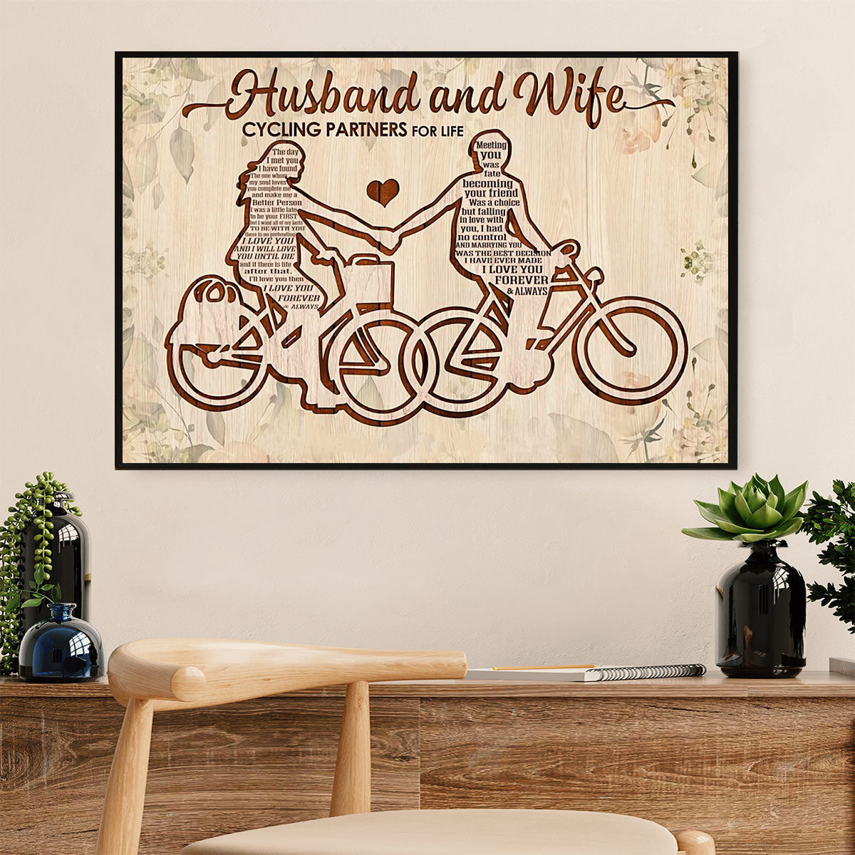 Cycling, Mountain Biking Canvas  Prints | Husband & Wife Cycling Partners | Wall Art Gift for Cycler