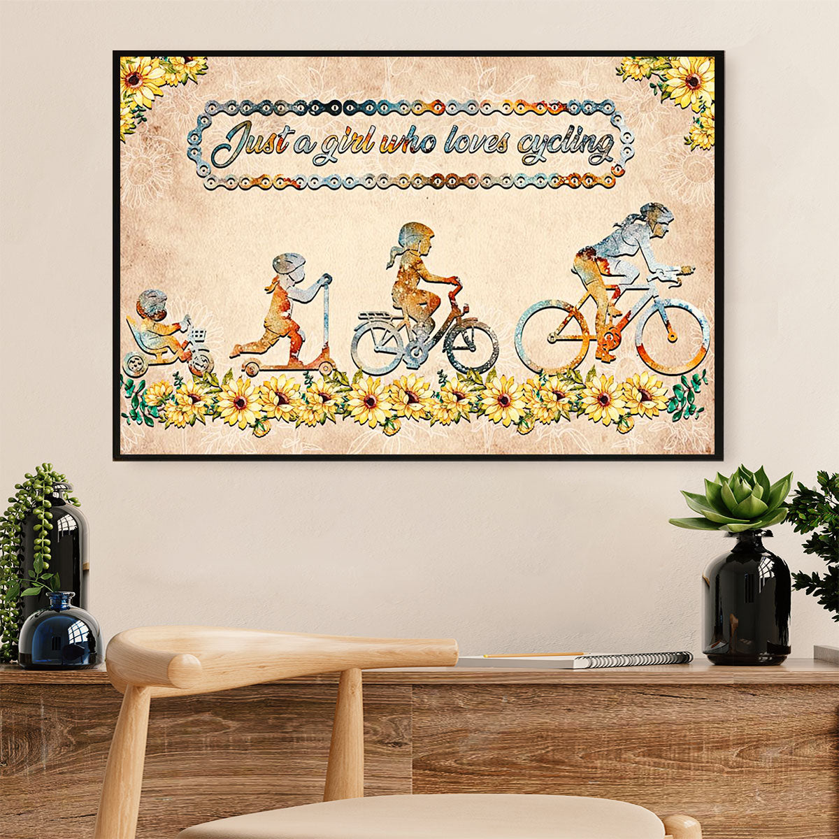Cycling, Mountain Biking Canvas  Prints | Girl Loves Cycling | Wall Art Gift for Cycler