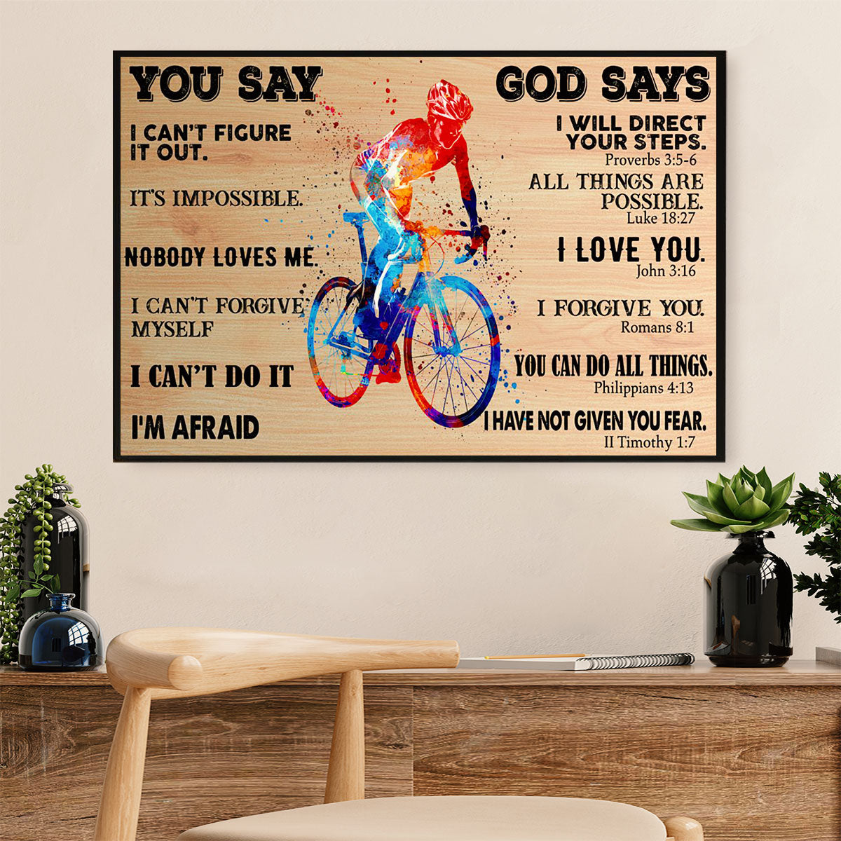 Cycling, Mountain Biking Canvas  Prints | God Says | Wall Art Gift for Cycler
