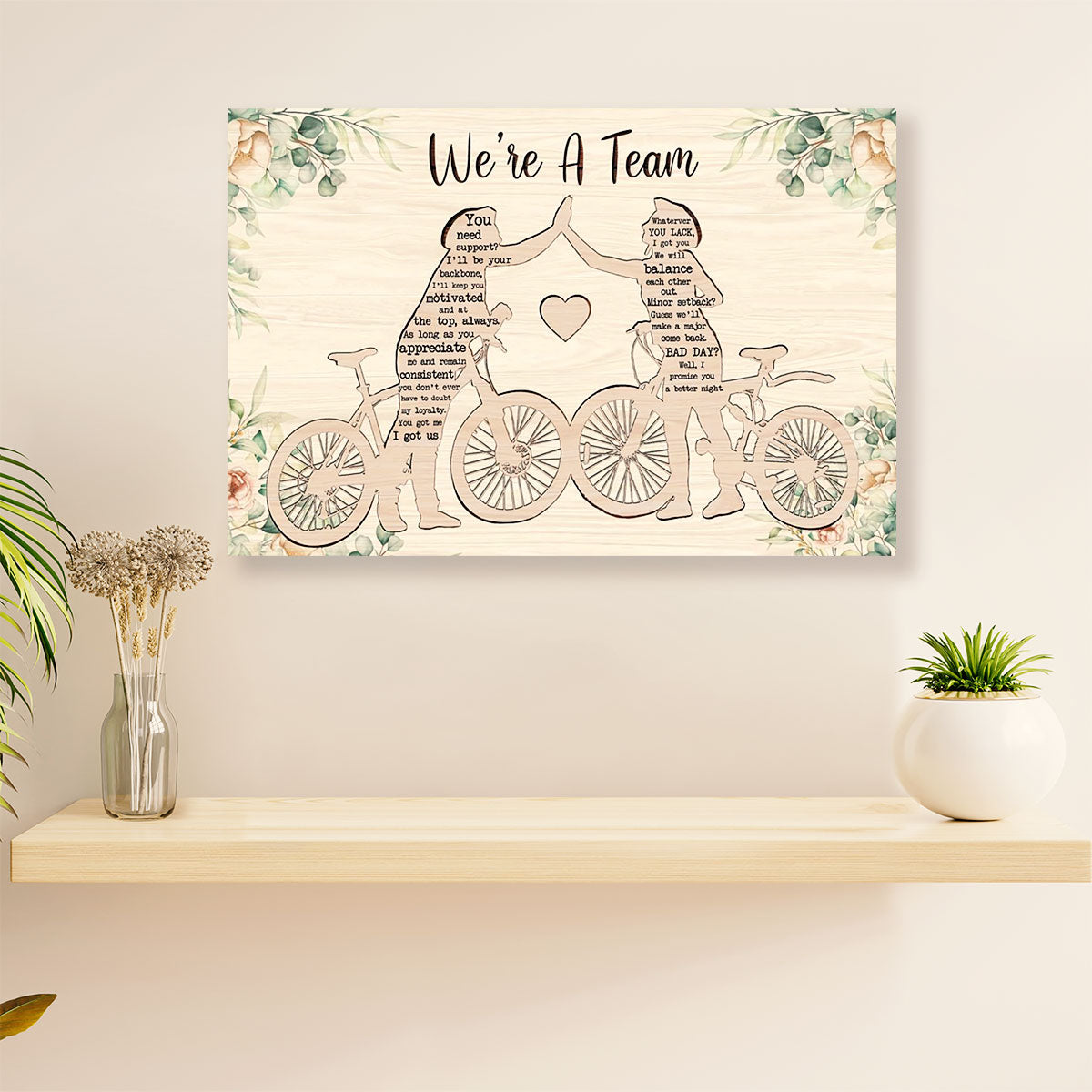 Cycling, Mountain Biking Canvas  Prints | Bestie We're A Team | Wall Art Gift for Cycler
