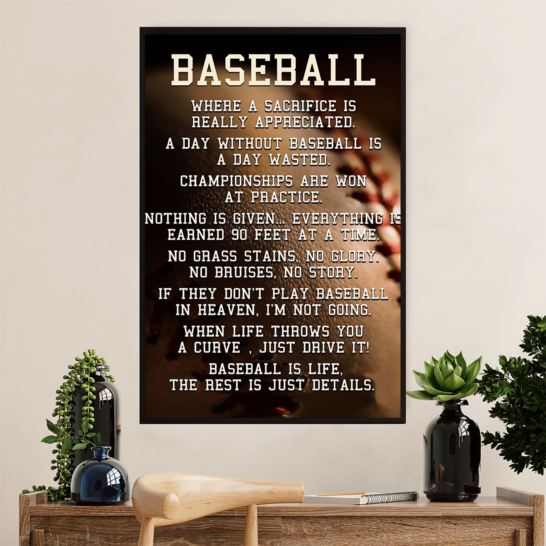 Baseball Poster Prints Wall Art | Day Without Baseball | Home Décor Gift for Baseball Player