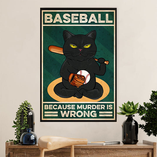 Baseball Poster Prints Wall Art | Because Murder Is Wrong | Home Décor Gift for Baseball Player