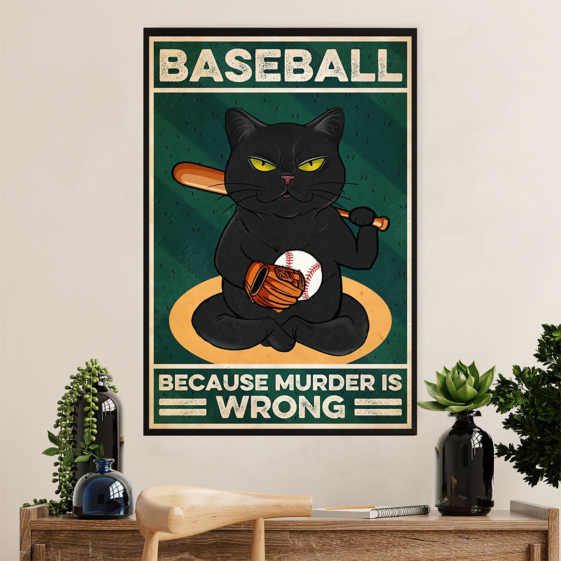 Baseball Canvas Wall Art Prints | Because Murder Is Wrong | Home Décor Gift for Baseball Player
