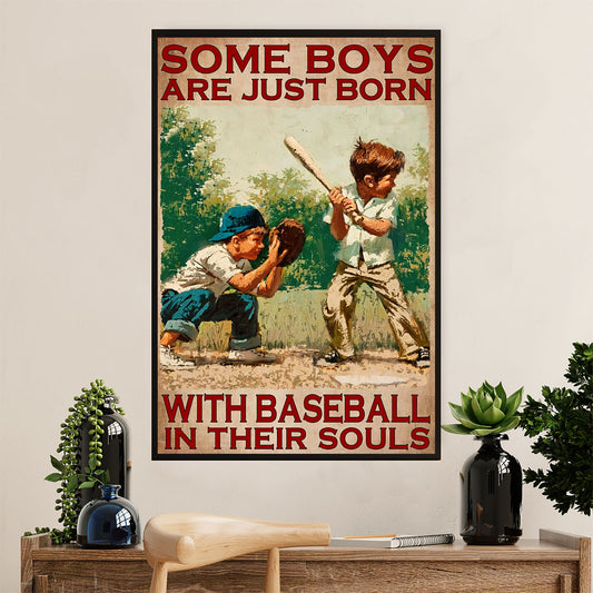 Baseball Poster Prints Wall Art | Boy Born With Baseball | Home Décor Gift for Baseball Player
