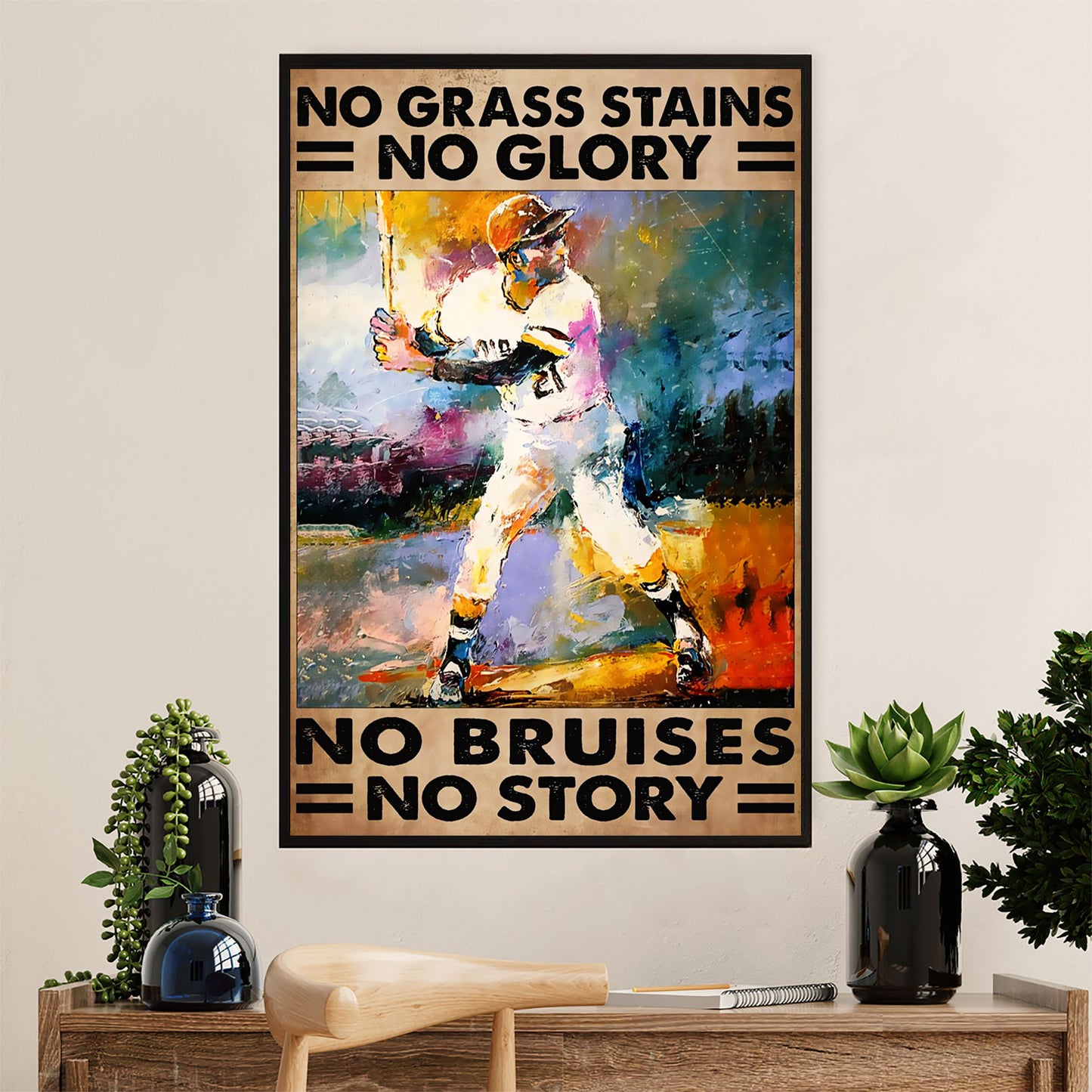 Baseball Canvas Wall Art Prints | No Grass Stains No Glory | Home Décor Gift for Baseball Player