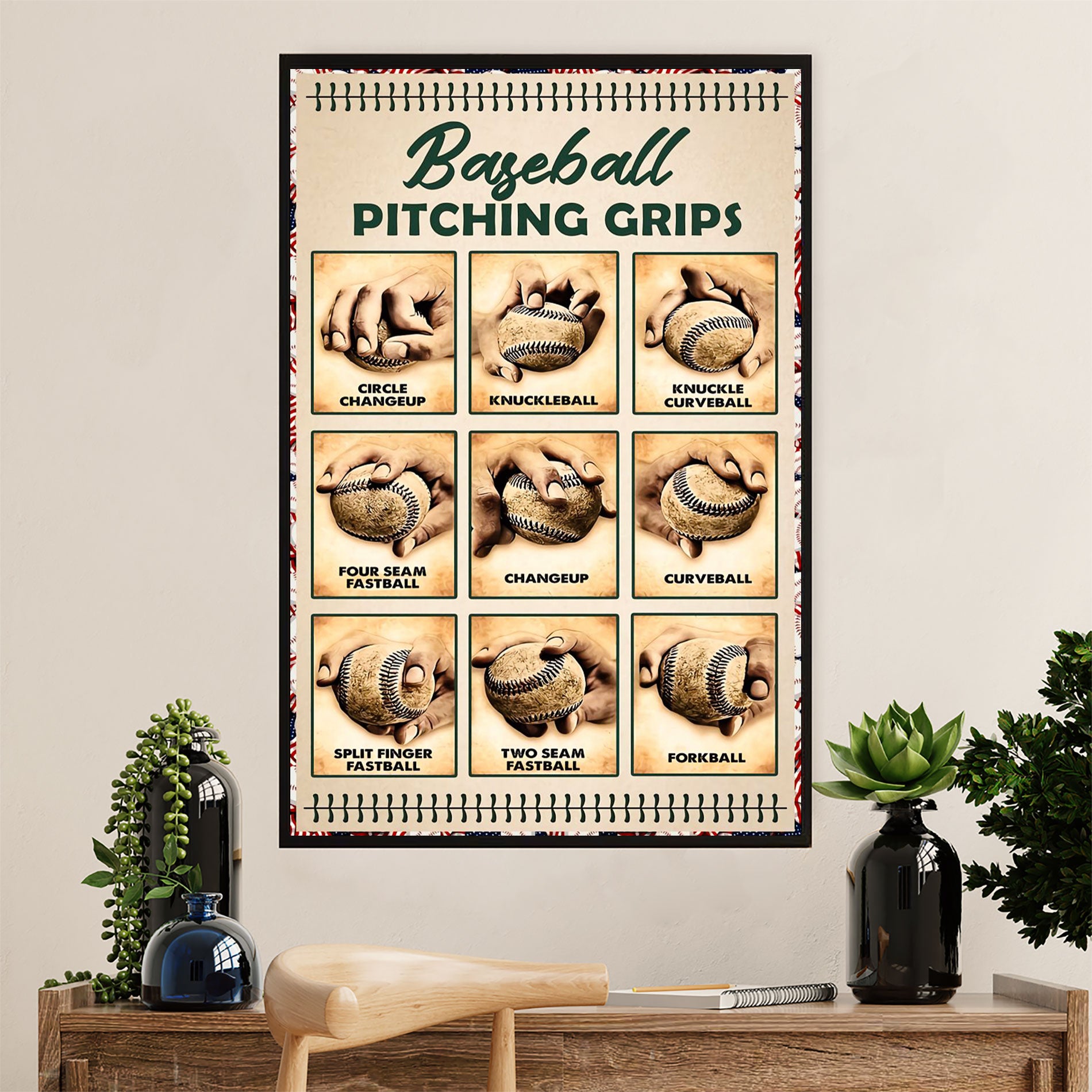 Baseball Canvas Wall Art Prints | Pitching Grips | Home Décor Gift for Baseball Player