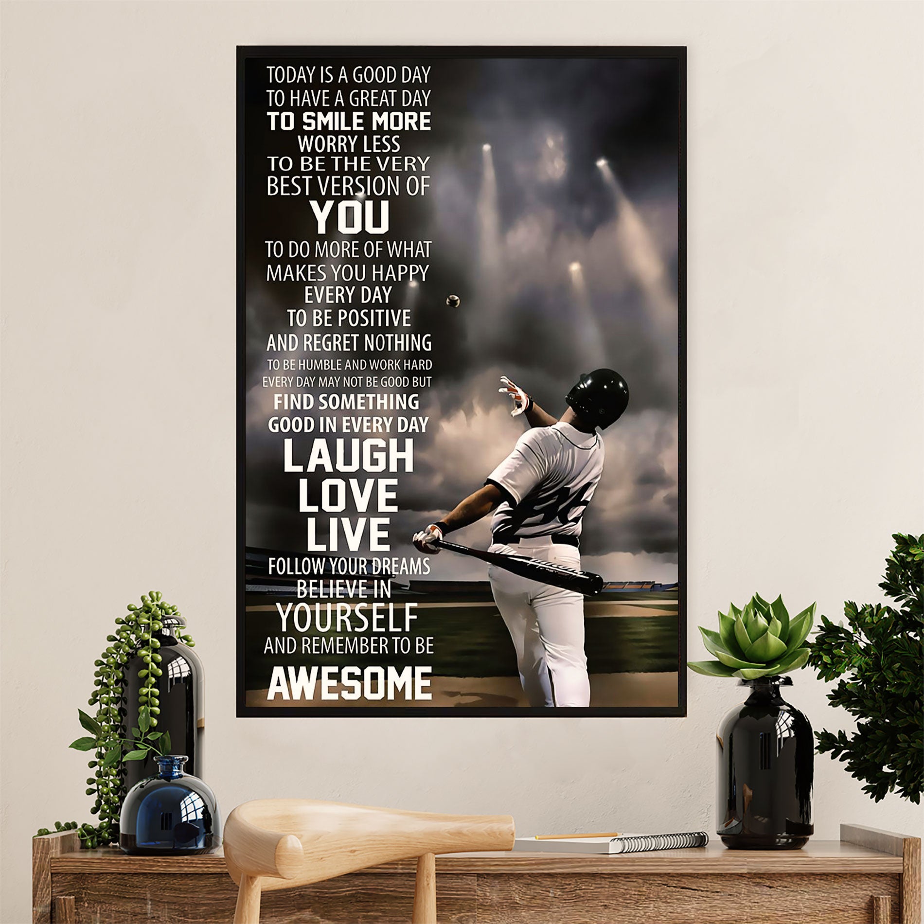 Baseball Canvas Wall Art Prints | Laugh Love Live | Home Décor Gift for Baseball Player