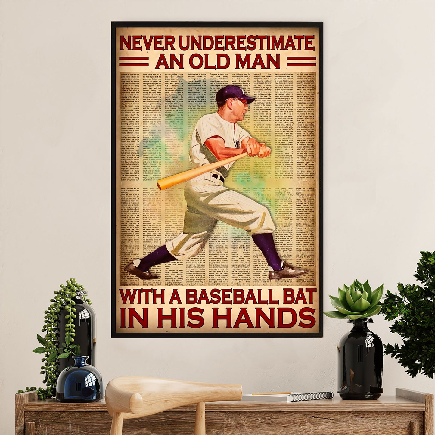 Baseball Canvas Wall Art Prints | Old Man With A Baseball Bat | Home Décor Gift for Baseball Player