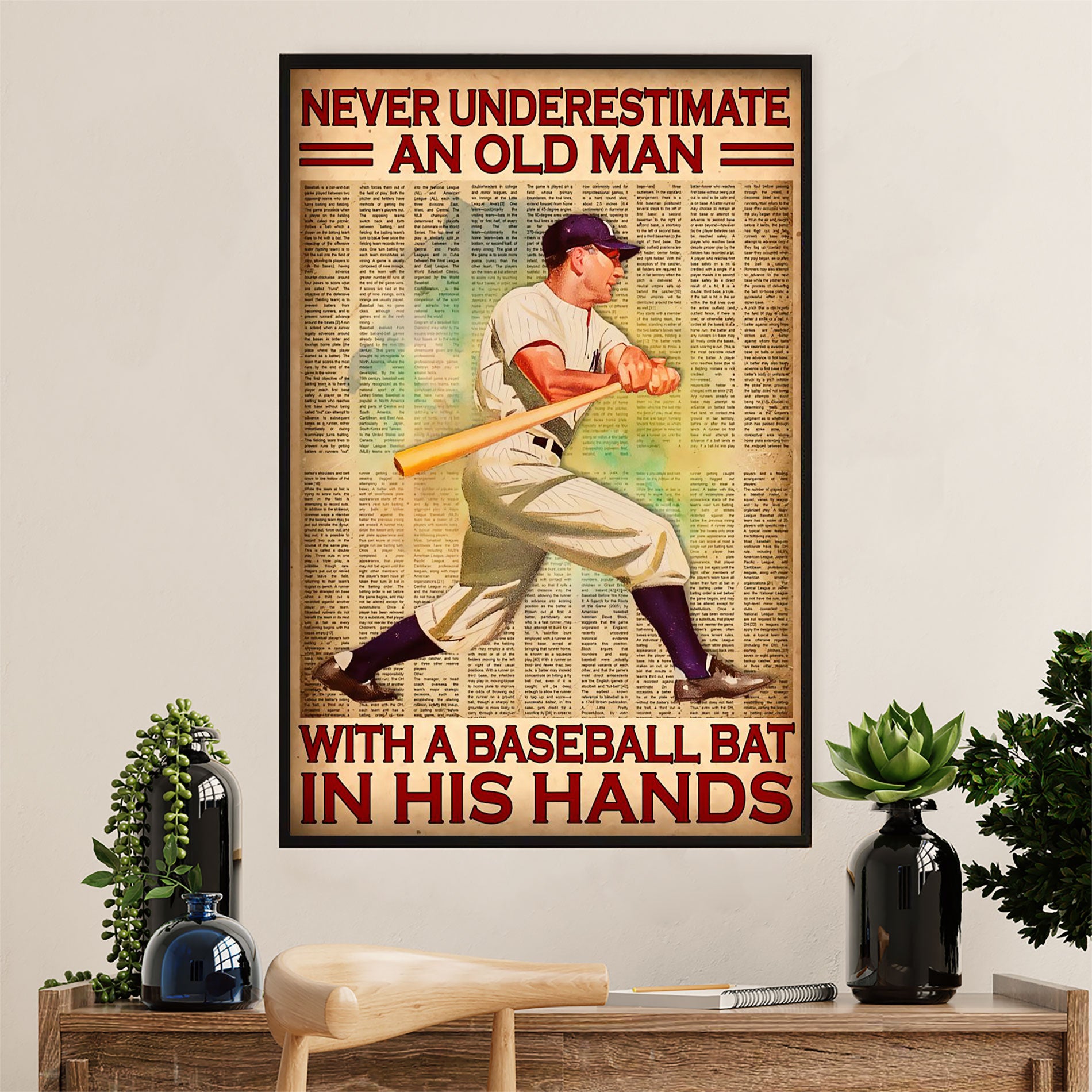 Baseball Canvas Wall Art Prints | Old Man With A Baseball Bat | Home Décor Gift for Baseball Player
