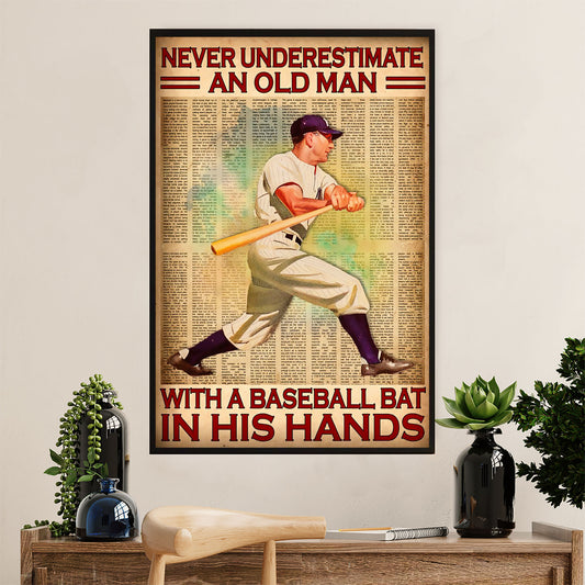 Baseball Canvas Wall Art Prints | Old Man With A Baseball Bat | Home Décor Gift for Baseball Player