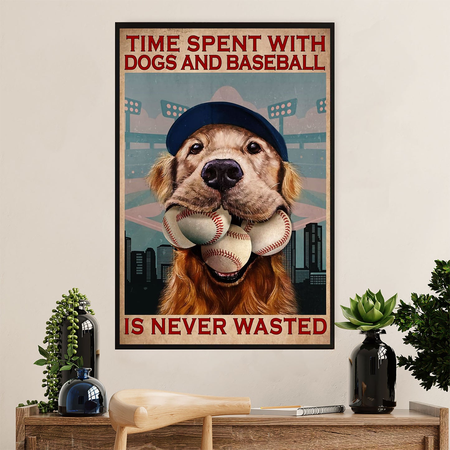 Baseball Canvas Wall Art Prints | Loves Dogs & Baseball | Home Décor Gift for Baseball Player