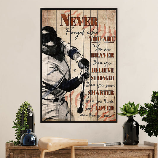 Baseball Poster Prints Wall Art | Never Forget Who You Are | Home Décor Gift for Baseball Player