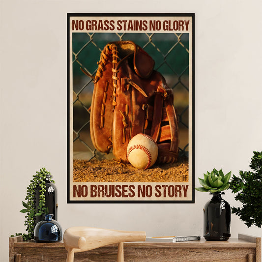 Baseball Poster Prints Wall Art | No Bruises No Story | Home Décor Gift for Baseball Player