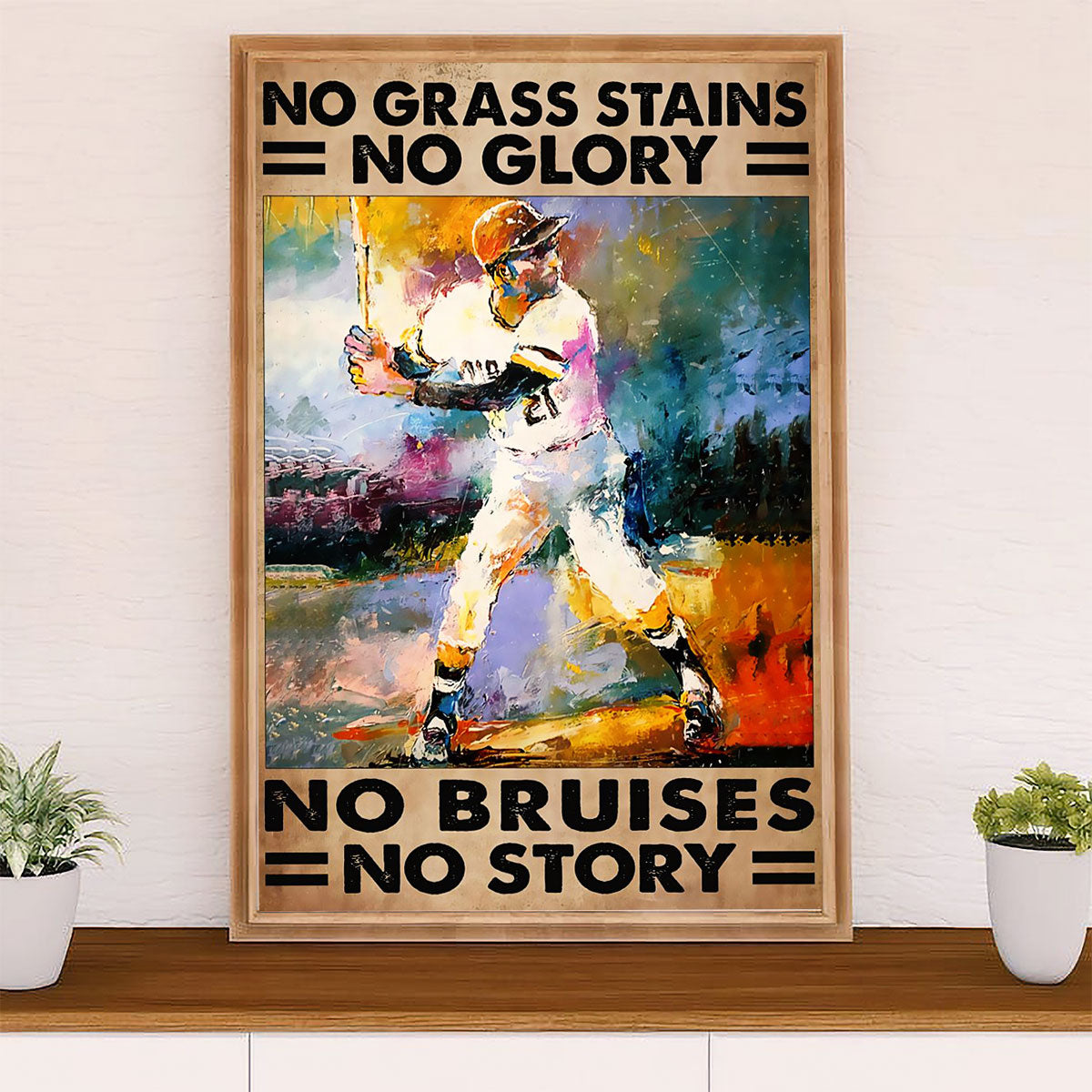 Baseball Canvas Wall Art Prints | No Grass Stains No Glory | Home Décor Gift for Baseball Player