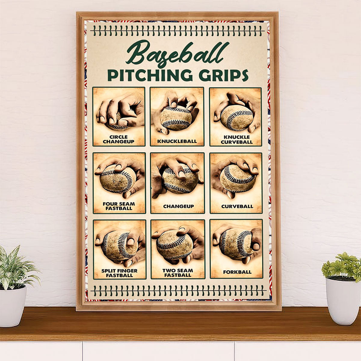 Baseball Canvas Wall Art Prints | Pitching Grips | Home Décor Gift for Baseball Player
