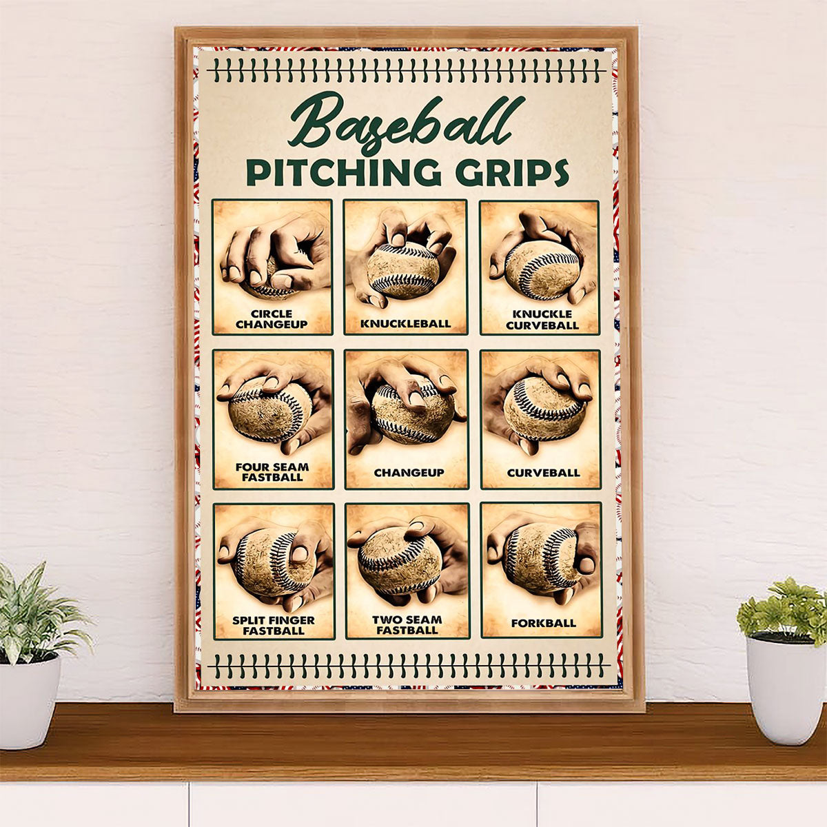 Baseball Pitching Grips Poster, Vintage Poster