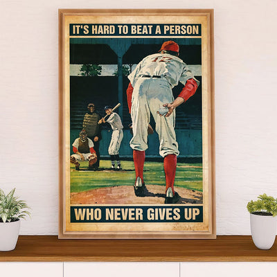 Baseball Canvas Wall Art Prints | Beat Person Who Never Gives Up | Home Décor Gift for Baseball Player
