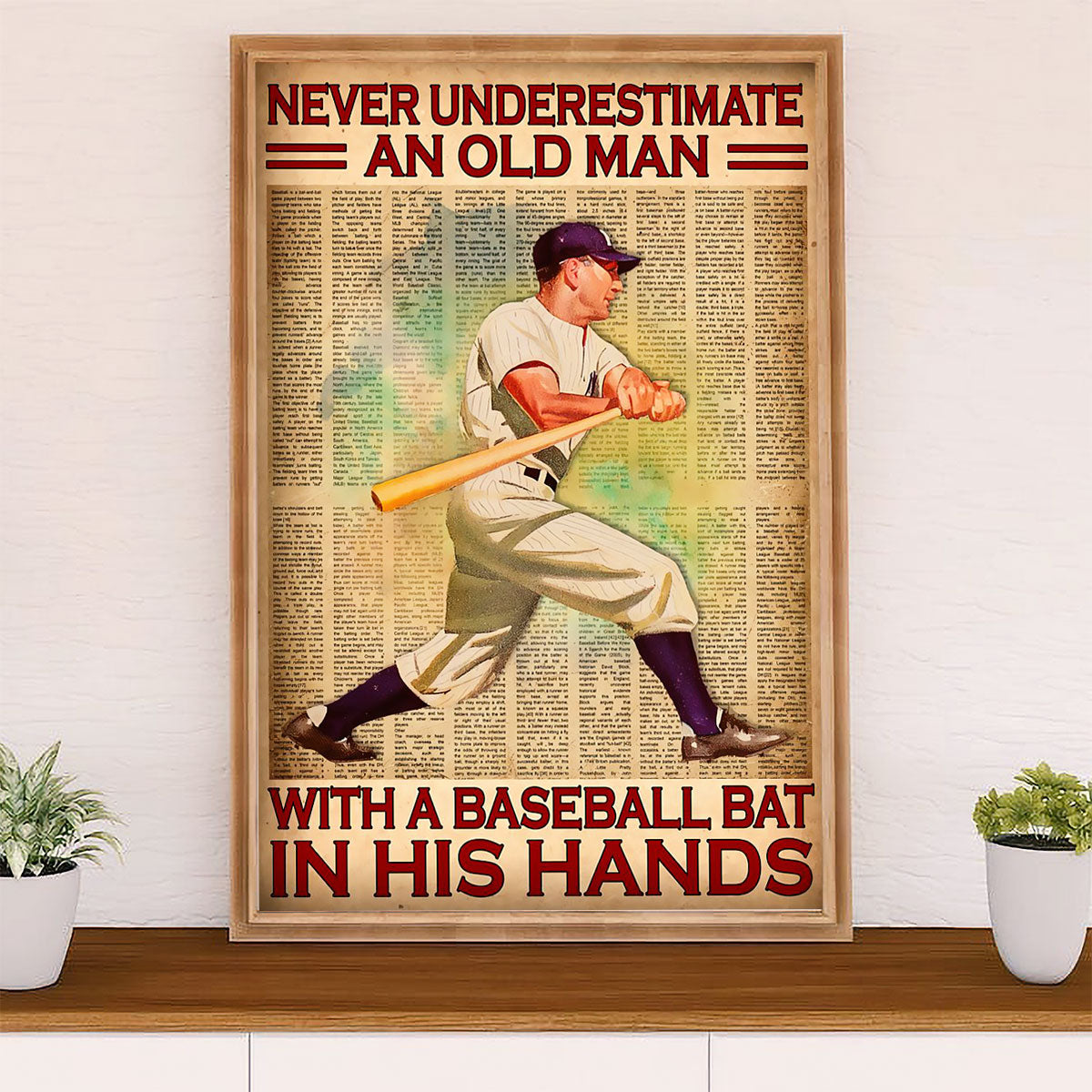 Baseball Canvas Wall Art Prints | Old Man With A Baseball Bat | Home Décor Gift for Baseball Player