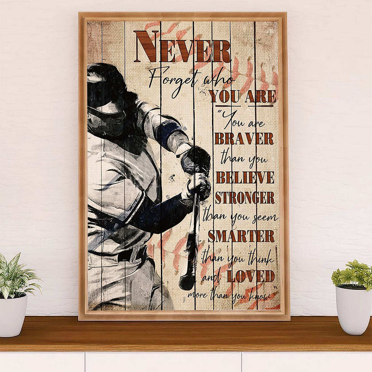 Baseball Poster Prints Wall Art | Never Forget Who You Are | Home Décor Gift for Baseball Player