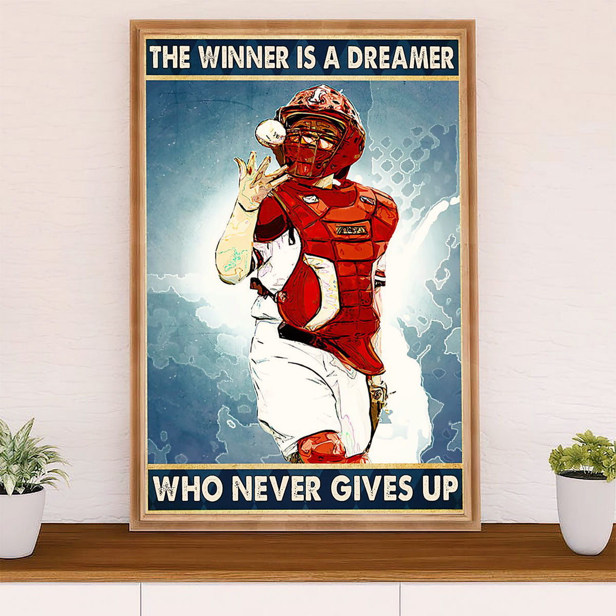 Baseball Canvas Wall Art Prints | Winner Never Gives Up | Home Décor Gift for Baseball Player