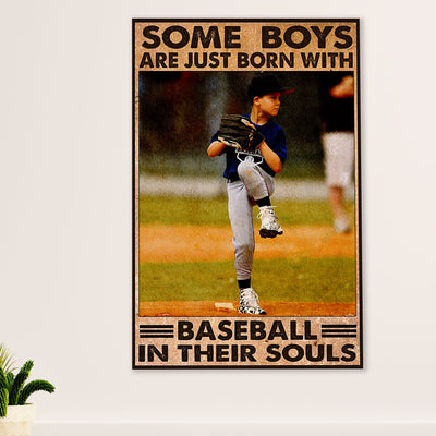 Baseball Poster Prints Wall Art | Boy Born With Baseball | Home Décor Gift for Baseball Player