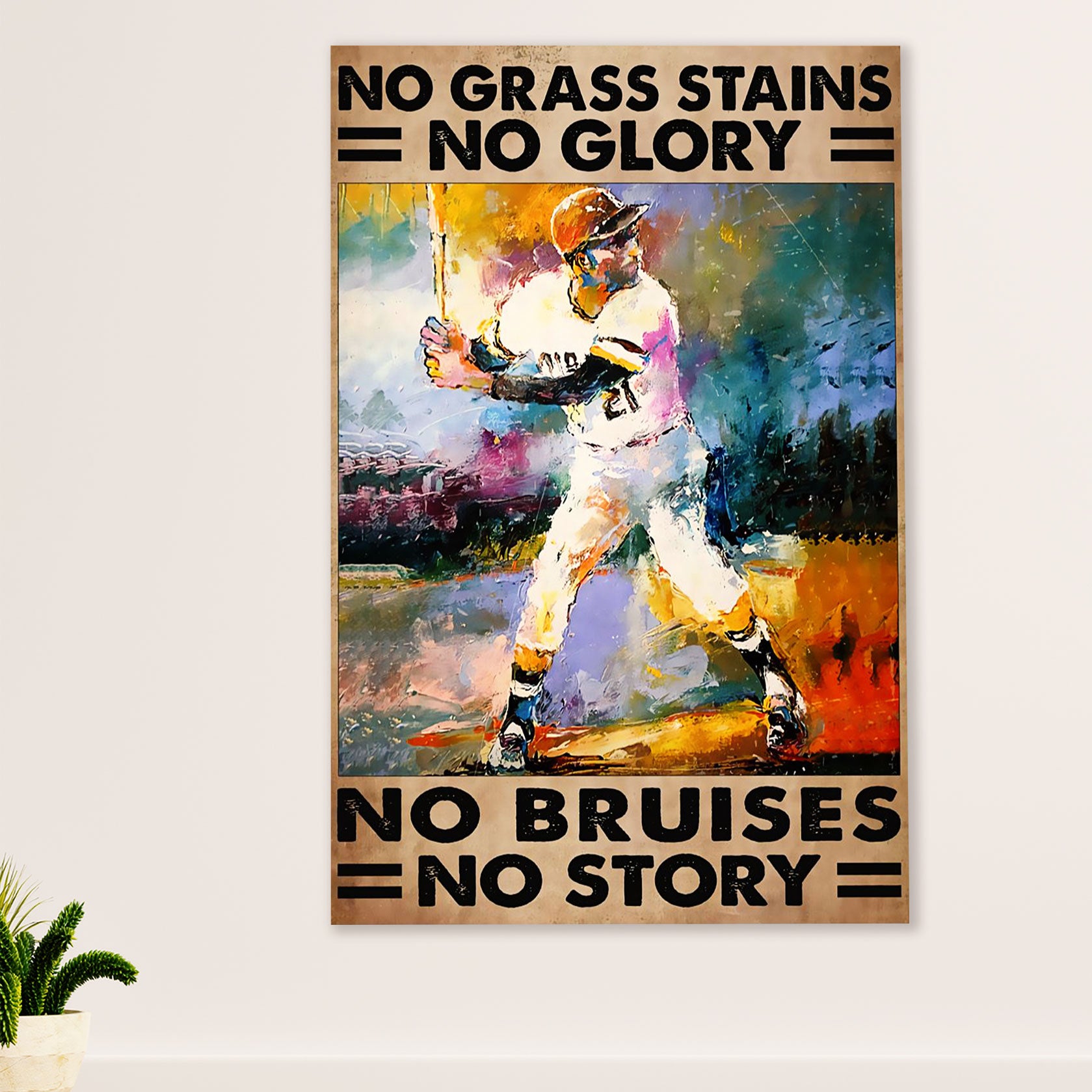 Baseball Canvas Wall Art Prints | No Grass Stains No Glory | Home Décor Gift for Baseball Player