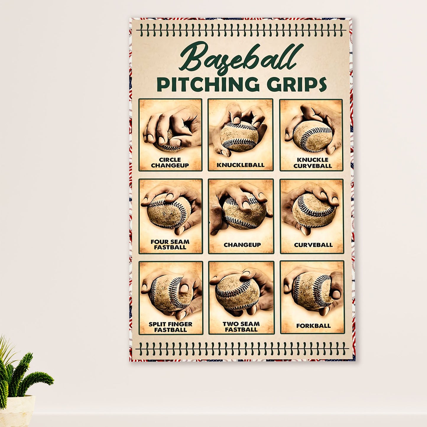 Baseball Canvas Wall Art Prints | Pitching Grips | Home Décor Gift for Baseball Player
