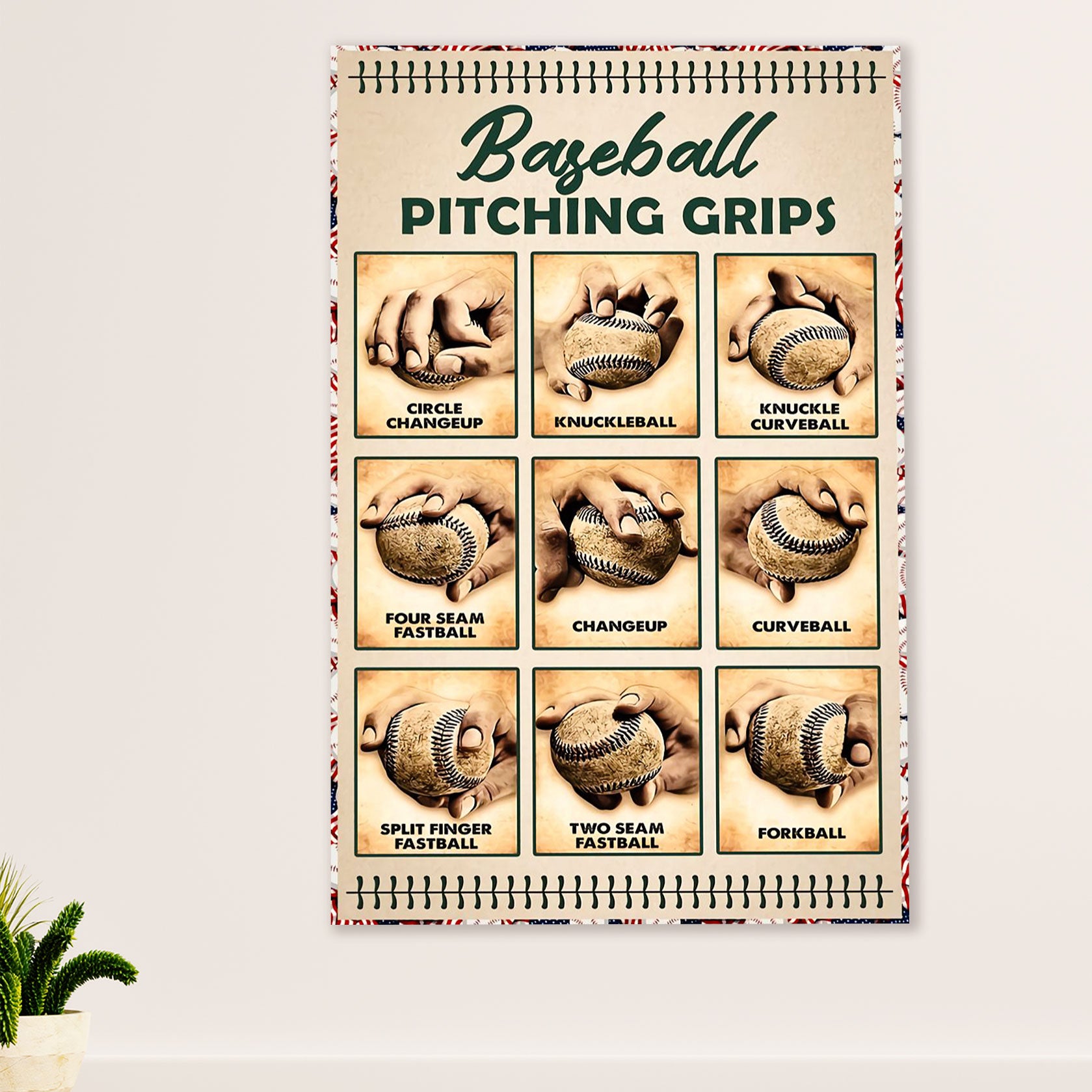 Baseball Canvas Wall Art Prints | Pitching Grips | Home Décor Gift for Baseball Player