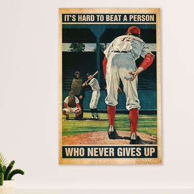 Baseball Canvas Wall Art Prints | Beat Person Who Never Gives Up | Home Décor Gift for Baseball Player