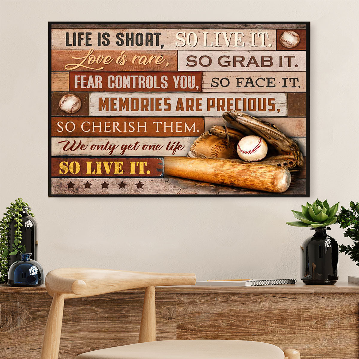 Baseball Canvas Wall Art Prints | Life Is Short | Home Décor Gift for Baseball Players