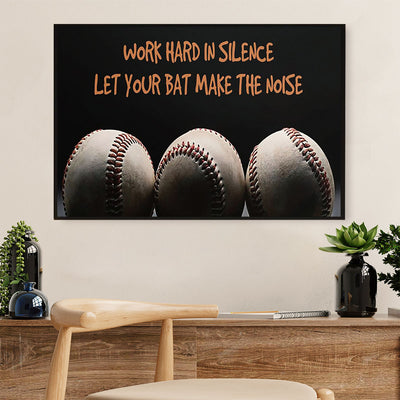 Baseball Canvas Wall Art Prints | Work Hard In Silence | Home Décor Gift for Baseball Players