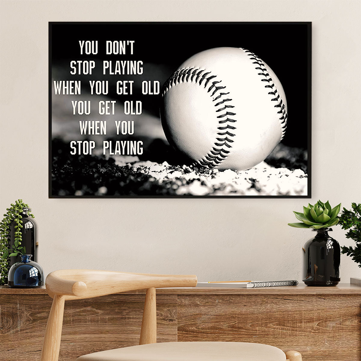 Baseball Canvas Wall Art Prints | Get Old When Stop Playing | Home Décor Gift for Baseball Players