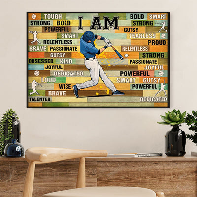 Baseball Canvas Wall Art Prints | I Am Strong Bold | Home Décor Gift for Baseball Players