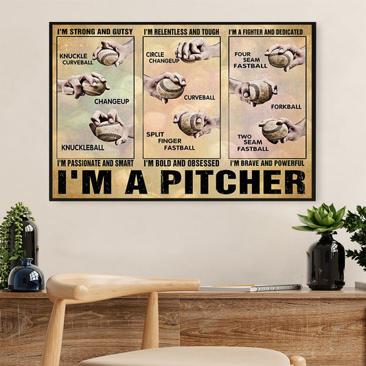 Baseball Canvas Wall Art Prints | I'm A Pitcher | Home Décor Gift for Baseball Players