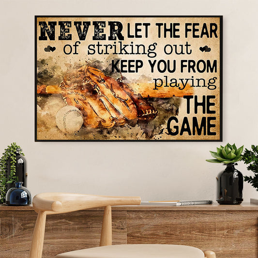 Baseball Poster Wall Art Prints | Never Let The Fear | Gift for Baseball Players
