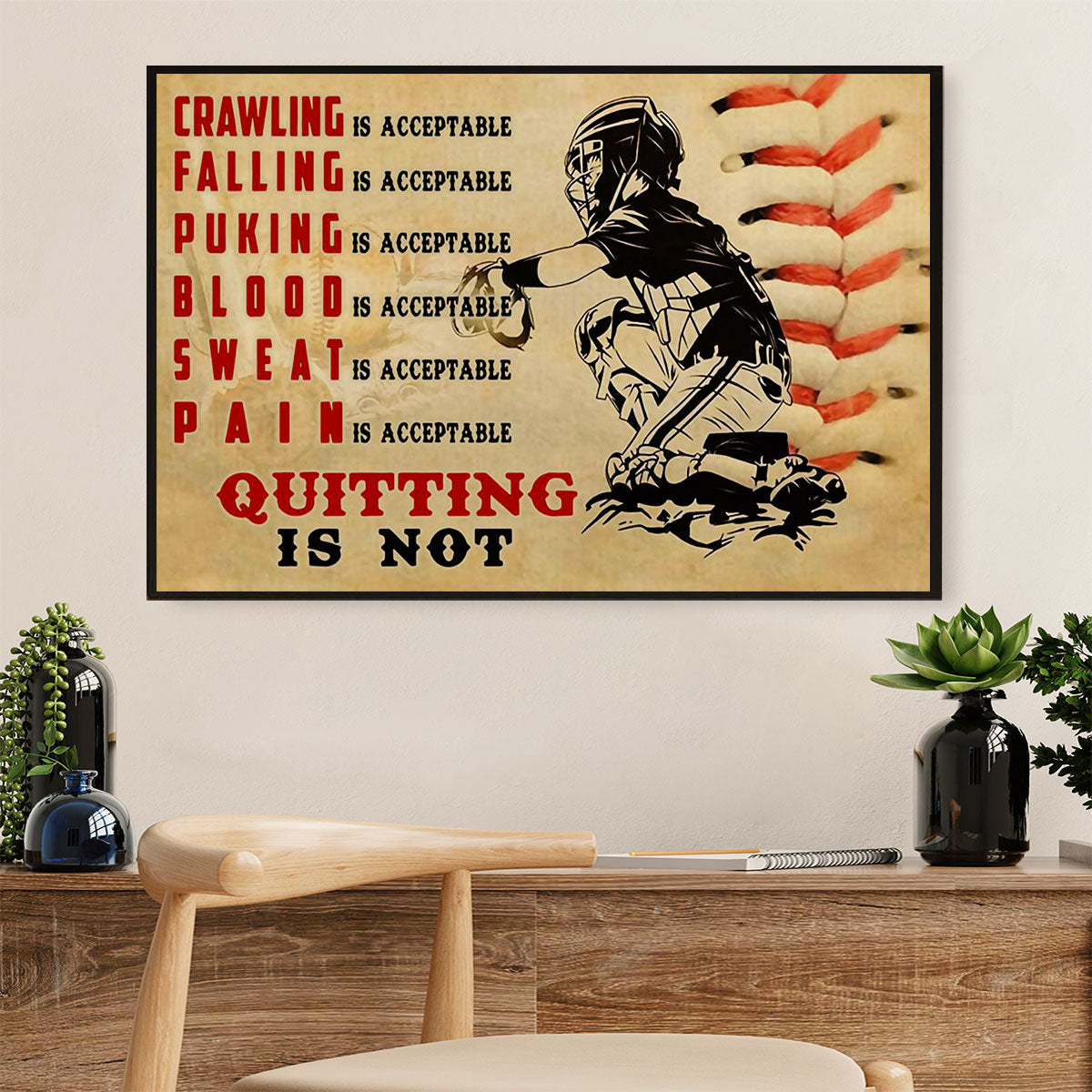 Baseball Canvas Wall Art Prints | Quitting Is Not Acceptable | Home Décor Gift for Baseball Players
