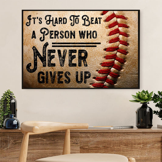 Baseball Canvas Wall Art Prints | Beat A Person Who Never Gives Up | Home Décor Gift for Baseball Players